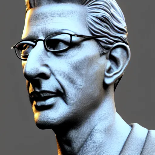 Prompt: marble statue of jeff goldblum, 3 d render, 8 k, octane render, cycles render, unreal engine