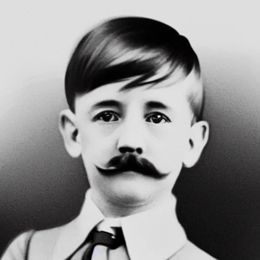 Prompt: adolf hitler as a little child in a school uniform carrying books, mustache, white background, digital art