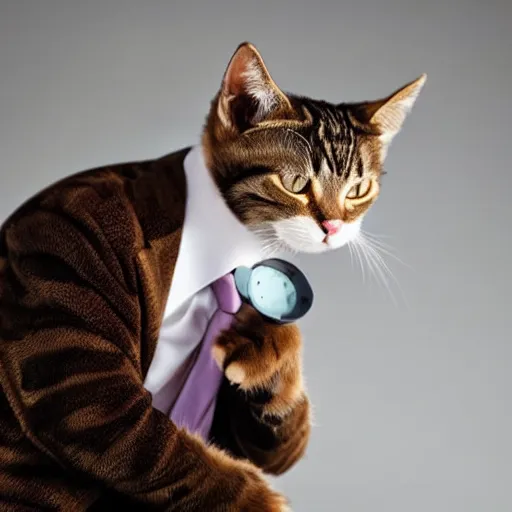 Image similar to cat wearing a suit smoking a cigar