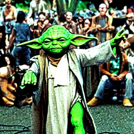 Image similar to yoda performing at woodstock