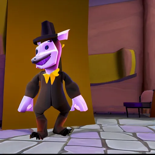Prompt: screenshot of a humanoid inspector badger with a brown trenchcoat as an npc in spyro the dragon video game, with low poly playstation 1 graphics, upscaled to high resolution