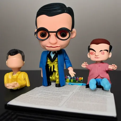 Prompt: stereoscopic image of alan turing discovering lsd, stop motion vinyl action figure, plastic, toy, butcher billy style