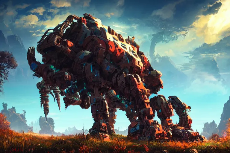 Image similar to tremortusk machine mecanical creature robot of horizon forbidden west horizon zero dawn radiating a glowing aura global illumination ray tracing hdr fanart arstation by ian pesty and alena aenami artworks in 4 k