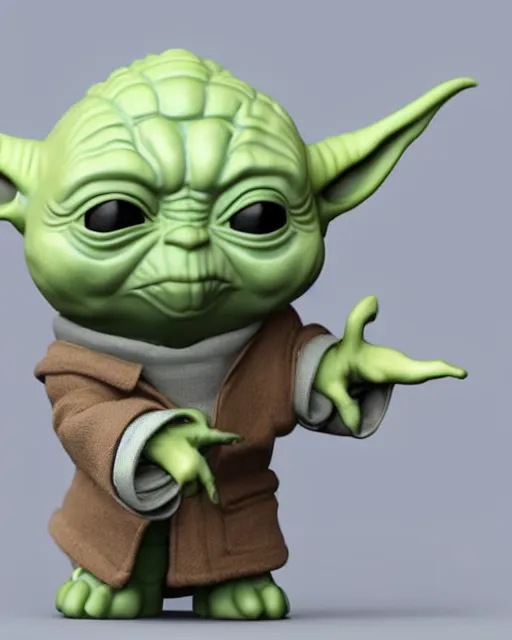 Image similar to full body 3d render of funko pop baby yoda as a funko pop, studio lighting, white background, blender, trending on artstation, 8k, highly detailed