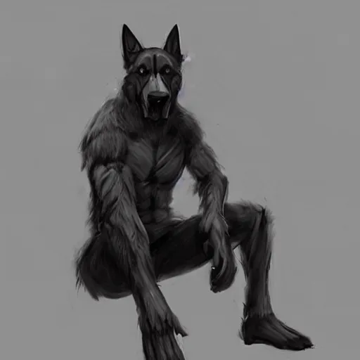 Image similar to a humanoid german shepherd beast - man, wearing gym suit, sitting on a couch, artstation, concept art, smooth, sharp foccus ilustration, artstation