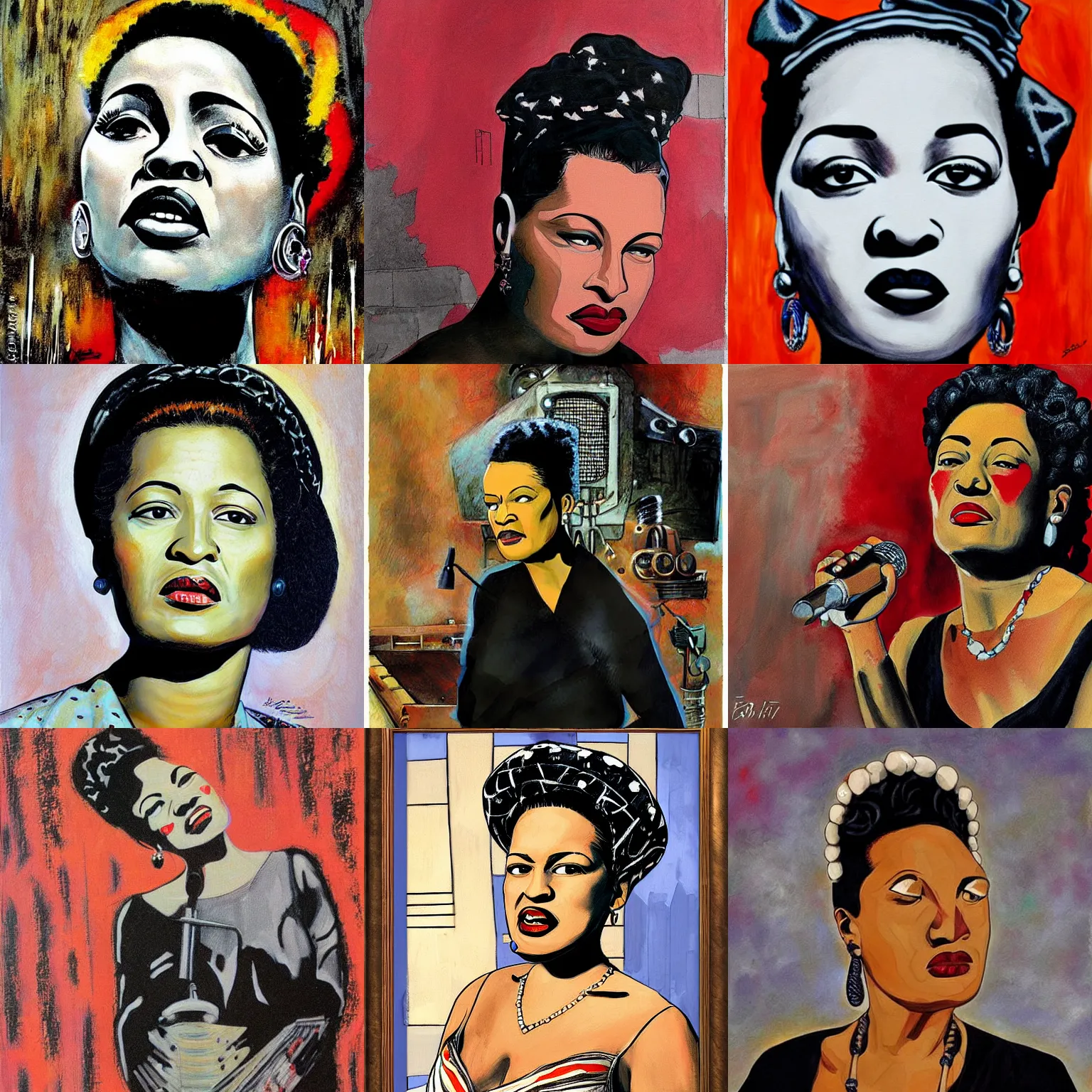 Prompt: Official portrait of billie holiday by enki bilal, masterpiece