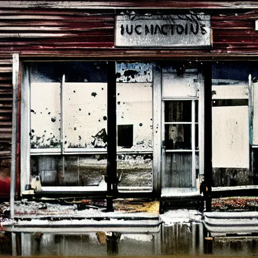 Prompt: an abandoned store's exterior in the middle of nowhere, by saul leiter, ultra detailed, rainy, beautiful