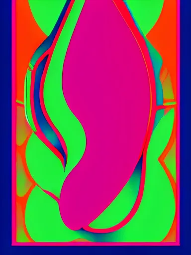Prompt: poster art of a vulva by victor moscoso and bob masse, hd vector art, award winning on behance, sticker, holographic, geometric symmetry!! design, minimalistic, pop art, victor horta