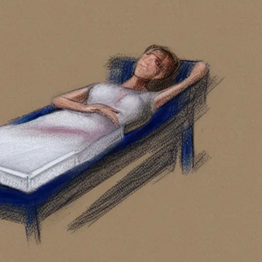 Prompt: high - quality sketch of a person reclined on a mattress