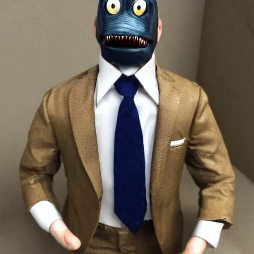 Prompt: Highly detailed and realistic Human Shark with a suit and tie