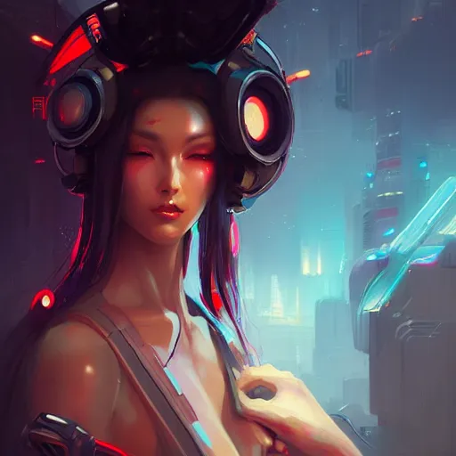 Image similar to a portrait of a beautiful cybernetic geisha, cyberpunk concept art by pete mohrbacher and wlop and artgerm and josan gonzales, digital art, highly detailed, intricate, sci-fi, sharp focus, Trending on Artstation HQ, deviantart, unreal engine 5, 4K UHD image