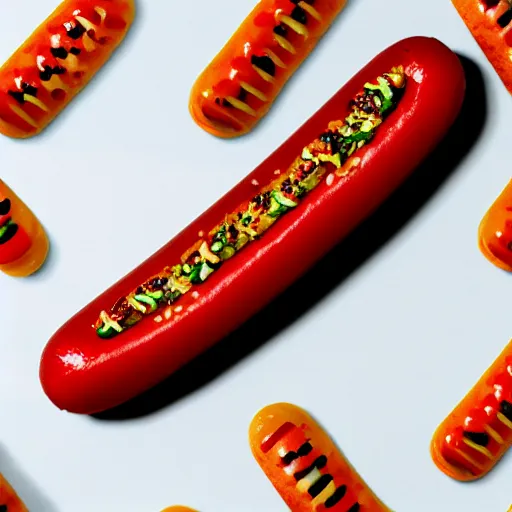 Image similar to infinitely long hotdog, white background