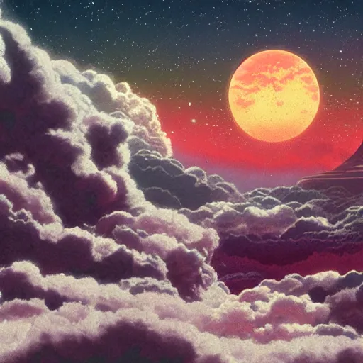 Image similar to sci - fi space landscape by studio ghibli, matte painting, high contrast
