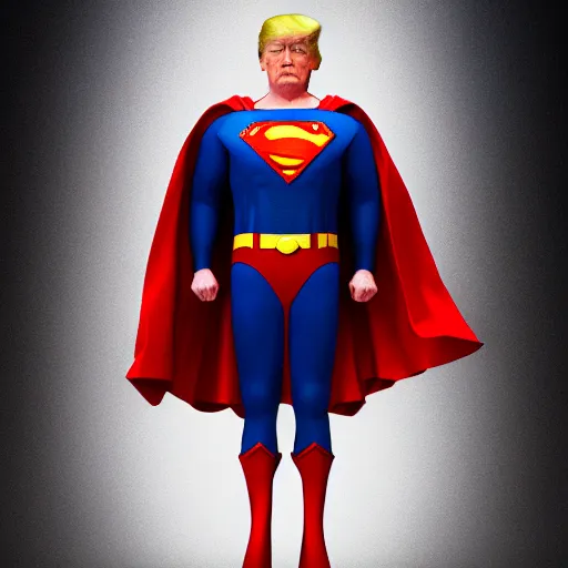 Prompt: donald trump as superman. intricate abstract. intricate artwork. by tooth wu, wlop, beeple, dan mumford. octane render, trending on artstation, greg rutkowski very coherent symmetrical artwork. cinematic, hyper realism, high detail, octane render, 8 k, iridescent accents