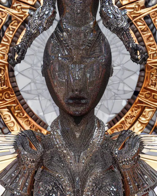 Image similar to a highly detailed metahuman 4 k close up render of an alien goddess bella hadid monument in iris van herpen dress armor schiaparelli in diamonds crystals swarovski and jewelry iridescent in style of alphonse mucha gustav klimt trending on artstation made in unreal engine 4