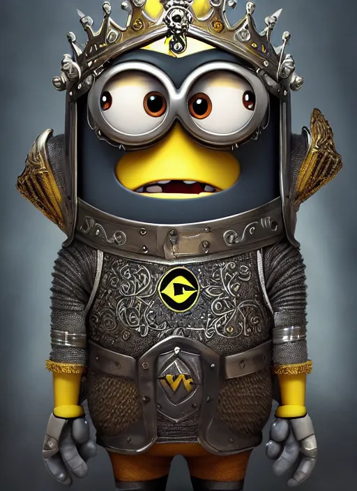 Image similar to Minion Bob from despicable me as a Knight King, fantasy, intricate, ornate, Hyperdetailed, digital art, behance, artstation, smooth, sharp focus, bokeh, illustration, digital painting, elegant, symmetrical,