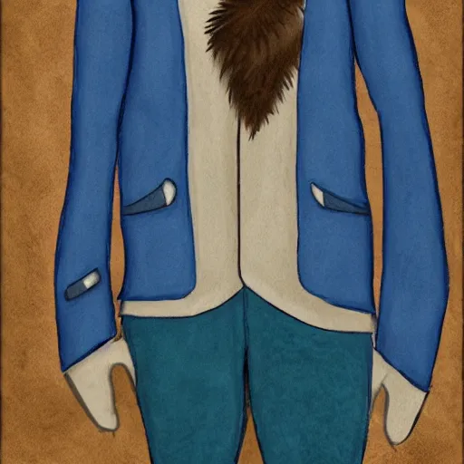 Prompt: anthropomorphic racoon,, male, blue jacket