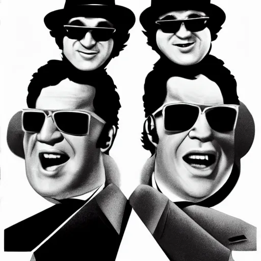 Prompt: the blues brothers as conjoined twins