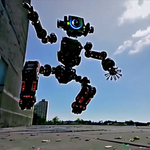 Prompt: a robot from Boston dynamics doing hardcore parkour:: photorealistic:: 4K:: extremely detailed