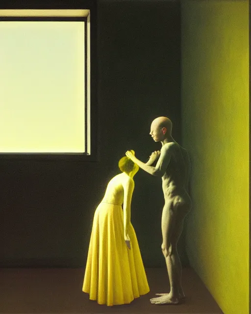 Image similar to man and woman, in the void, by the mirror, station edward hopper and james gillard, zdislav beksinski, high detail alex colville, otto mueller, stephen conroy, sandro botticelli, andrew newell wyeth, daniel meidman jussi picho octane rendering