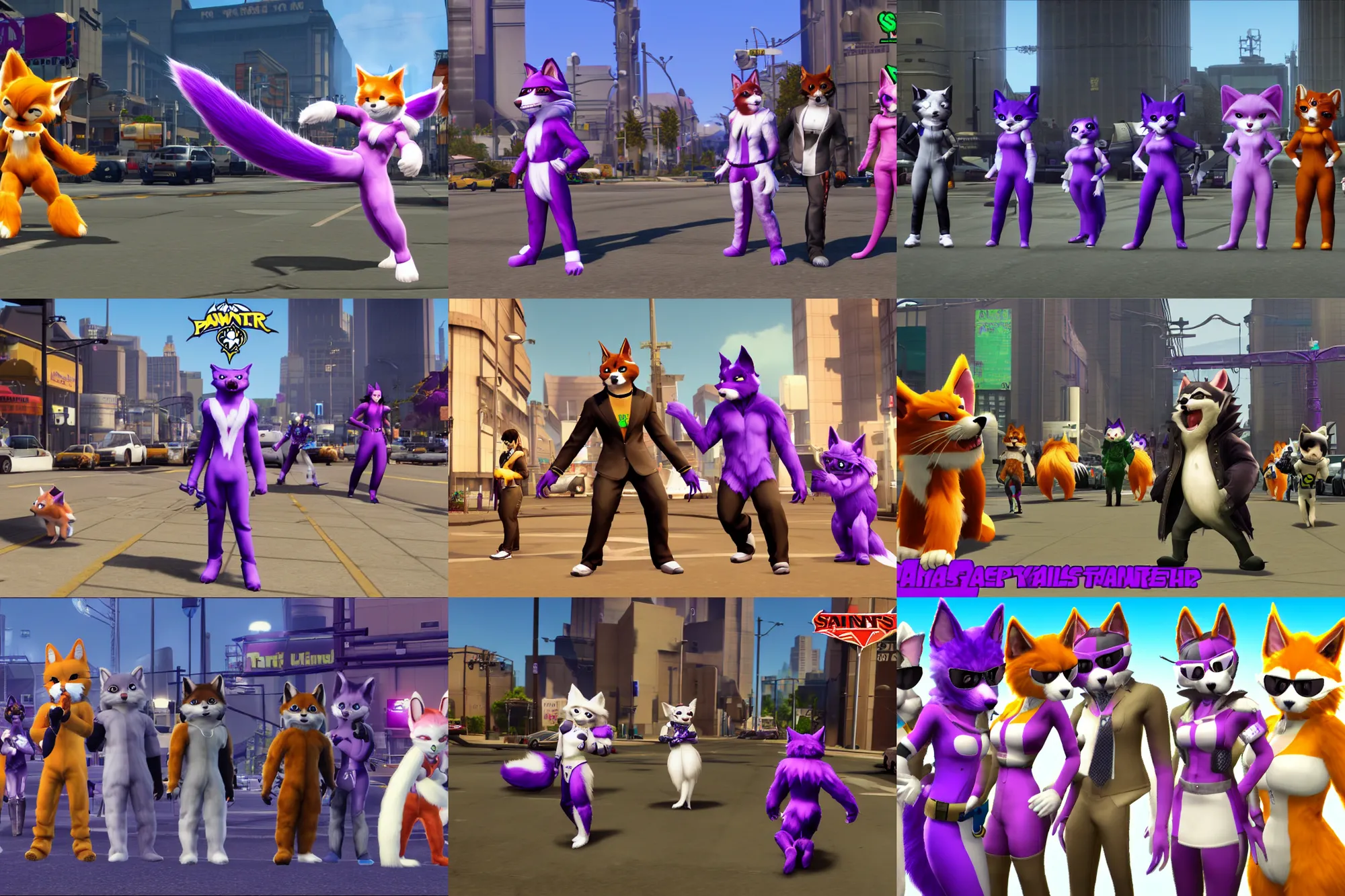 Prompt: screenshot, tails worn, tails attached, furries wearing pawstar tails ( fursuiters + tails ), saints row
