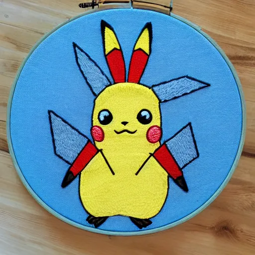 Prompt: an embroidery Pikachu
