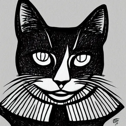 Image similar to cat, art by mcbess