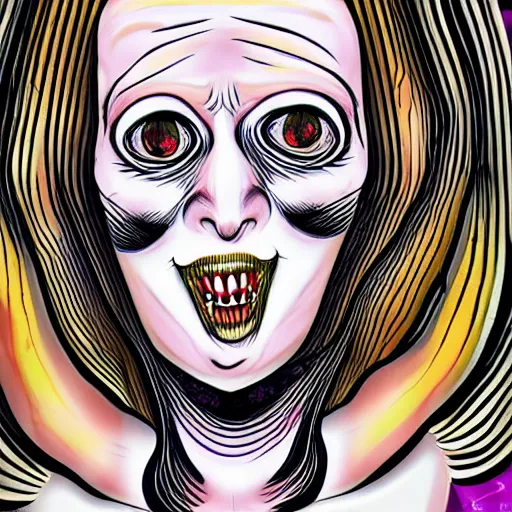 Prompt: a distorted and disfigured woman, in the style of junji ito