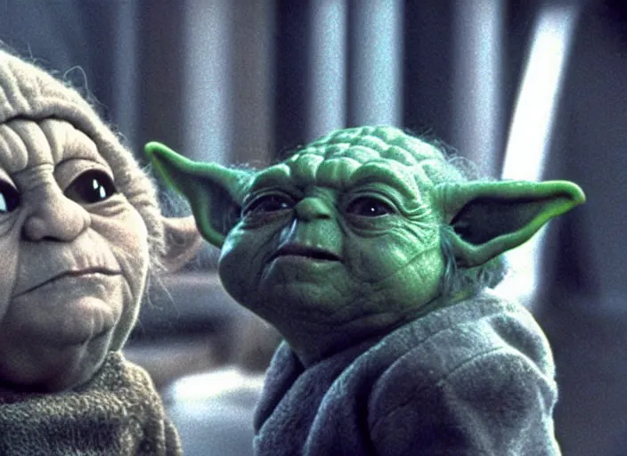 Image similar to film still of Danny Devito as Yoda in The Empire Strikes Back 1980