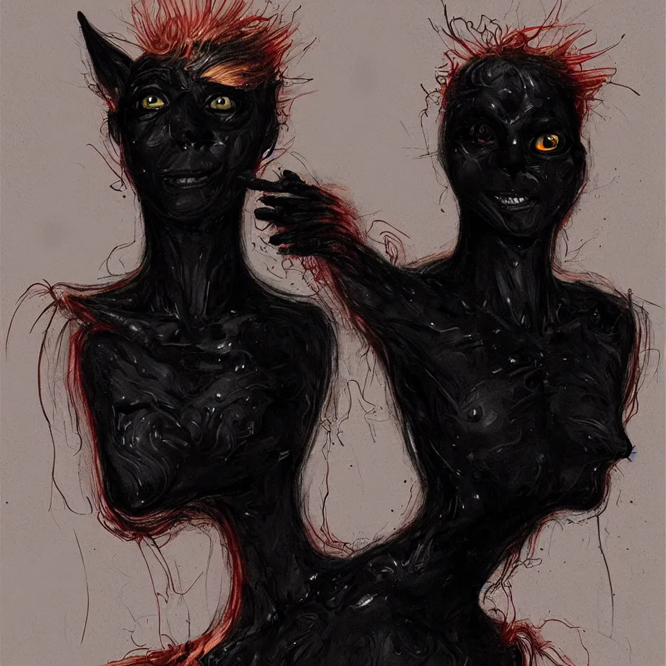 Image similar to bright realistic anorexic man turning into a black cat and smiling franticly, apartment, rotten flesh, diffuse lighting, fantasy, intricate, elegant, highly detailed, lifelike, photorealistic, digital painting, artstation, illustration, concept art, smooth, sharp focus, art by francis bacon and jenny saville