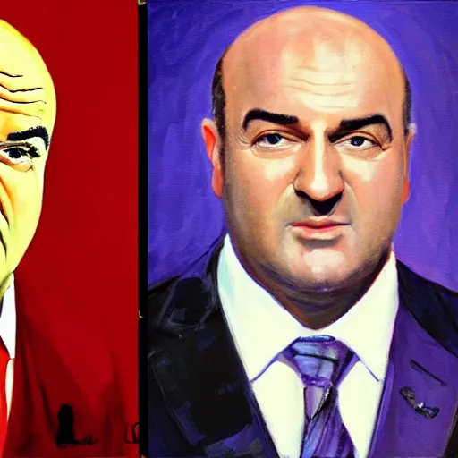 Image similar to kevin o'leary paintings of kevin o'leary, standing next to kevin o'leary