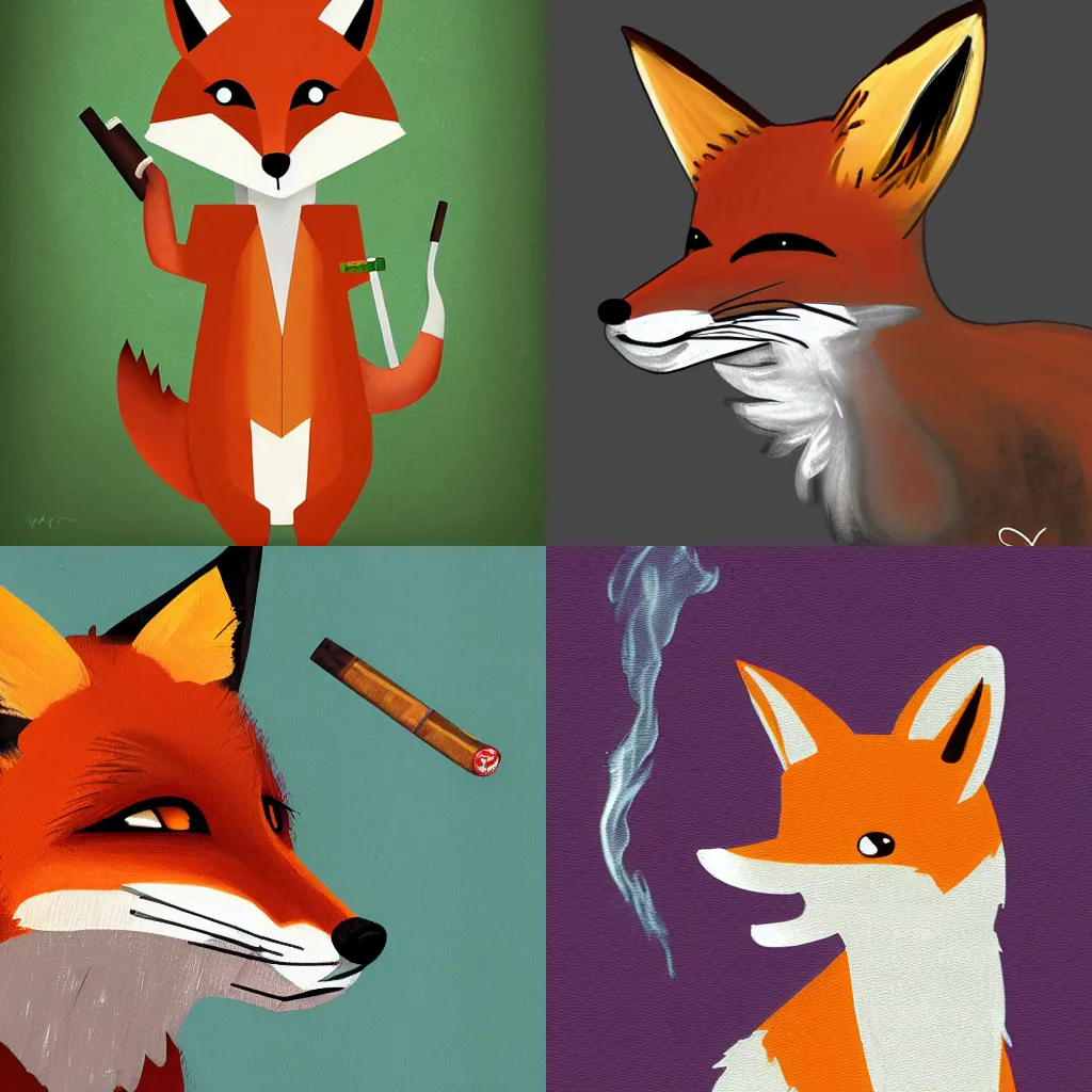 Prompt: Digital Painting of a Fox smoking a cigarre