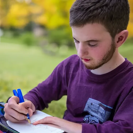 Image similar to Ethan Smith writing his next guide, (EOS 5DS R, ISO100, f/8, 1/125, 84mm, RAW, facial features)