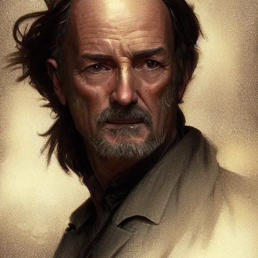 Image similar to portrait of John Locke from Lost as a detective, highly detailed, digital painting, artstation, concept art, sharp focus, illustration, art by artgerm and greg rutkowski and alphonse mucha