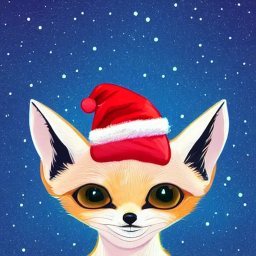 Prompt: fennec fox wearing a christmashat on their head, clean cel shaded vector art. shutterstock. behance hd by lois van baarle, artgerm, helen huang, by makoto shinkai and ilya kuvshinov, rossdraws, illustration