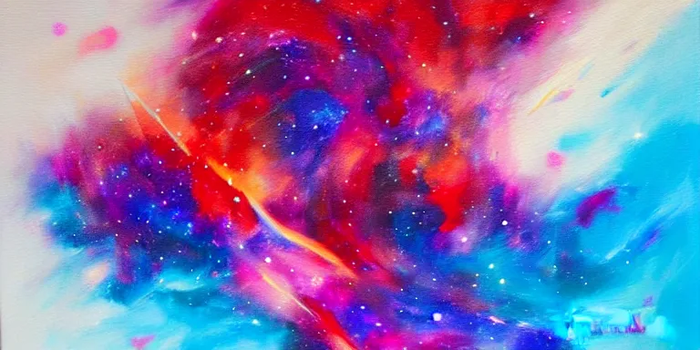 Image similar to a beautiful dramatic abstract acrylic high contrast painting with paint splotches on a white background of geometric shaped nebula by viktoria lapteva trending on artstation