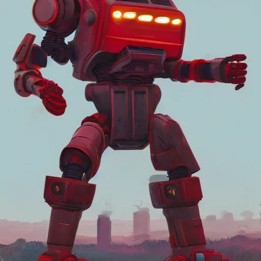 Prompt: Retrofuturism red alert spider power armor by Simon Stålenhag character design, character sheet, postapocalypse soviet spiderl robot by simon stalenhag, mutant year zero robot , trending on Artstation, 8K, ultra wide angle, zenith view, pincushion lens effect