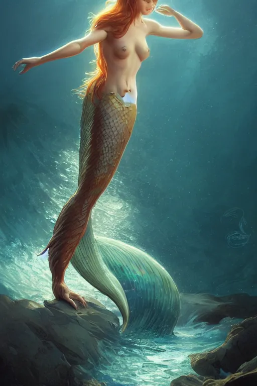 Prompt: a beautiful mermaid, accurate anatomy,modest, only two hands, highly detailed, digital painting, artstation, concept art, smooth, sharp focus, illustration, Unreal Engine 5, 8K, art by Ross Tran and greg rutkowski and alphonse Mucha