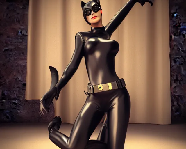 Prompt: Catwoman Playboy Centerfold, Full Figure, 8K, octane render, HDR, photorealistic, volumetric lighting, Hyperrealistic-H 960
