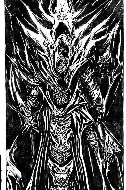 Image similar to black ink comic art eldritch portrait of a lich king cenobite by todd mcfarlane