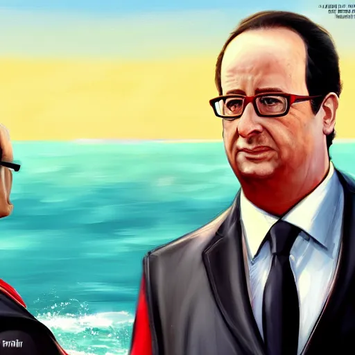 Prompt: a screenshot of François Hollande in the show Baywatch, highly detailed, digital painting, artstation, concept art, smooth, sharp focus, illustration