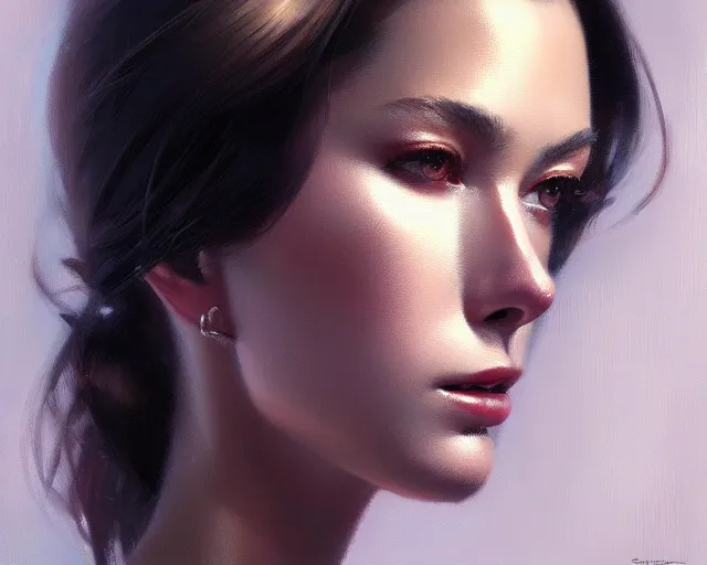 Image similar to a ultradetailed beautiful portrait panting of a stylish woman made of chrome, chrome, oil painting, by hajime sorayama, greg rutkowski and makoto shinkai, trending on artstation