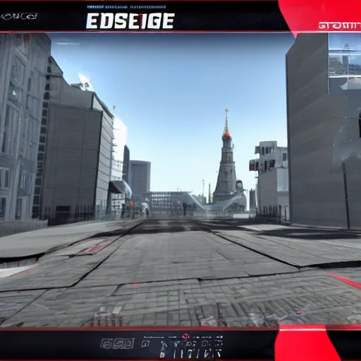 Prompt: mirror's edge in russia moscow, in game screenshot, with full hud with hands