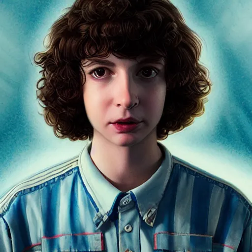 Image similar to portrait, Finn Wolfhard in Stranger Things universe, watercolor, dramatic lighting, cinematic, establishing shot, extremely high detail, foto realistic, cinematic lighting, digital art, vector, by Yoshitaka Amano, Ruan Jia, Kentaro Miura, Artgerm, post processed, concept art, artstation, matte painting, style by eddie mendoza, raphael lacoste, alex ross