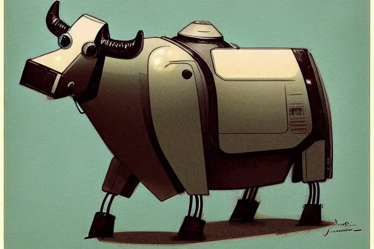 Prompt: ( ( ( ( ( 1 9 5 0 s retro future robot cow. muted colors. ) ) ) ) ) by jean - baptiste monge!!!!!!!!!!!!!!!!!!!!!!!!!!!!!!