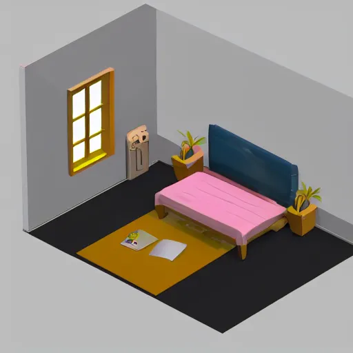 Prompt: 3d cartoon isometric room of emo teenager