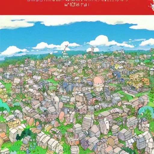 Image similar to a town designed by hayao miyazaki, studio ghibli