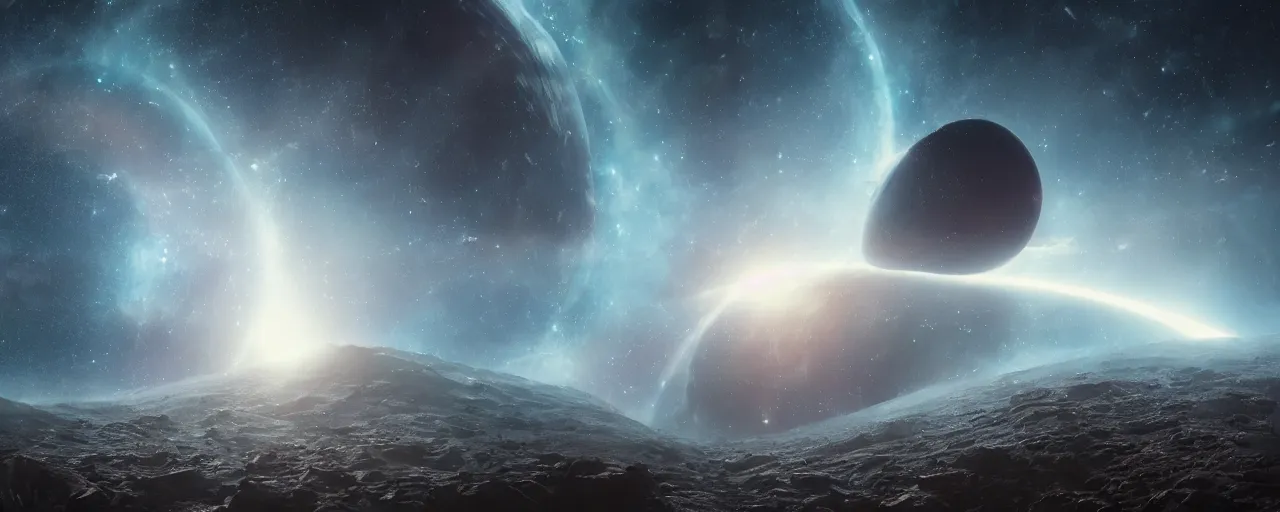 Image similar to movie still, thin horizontal nebula, a dark epic galaxy, space scene, dark scifi, unreal engine, octane render, detailed and intricate, global illumination, volumetric lighting, hubble telescope images, james webb telescope images, houdini fluid simulation, detailed and intricate environment