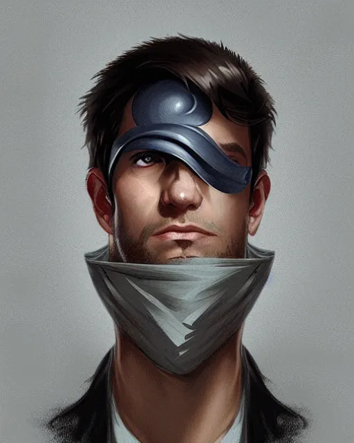 Image similar to portrait of a clever male thief with an eye mask, highly detailed, digital painting, artstation, concept art, sharp focus, illustration, art by artgerm and greg rutkowski and alphonse mucha