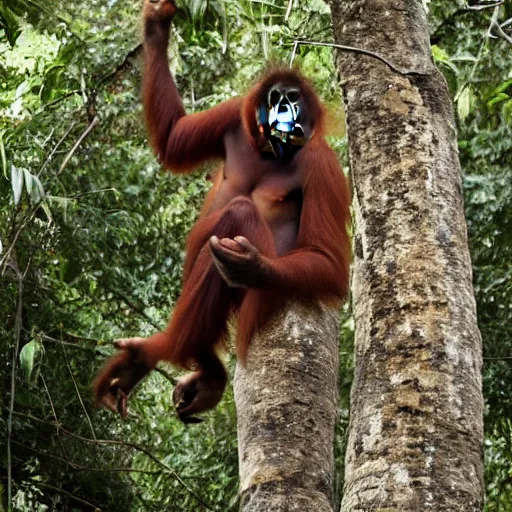 Prompt: an orangutan piloting the stealth bomber